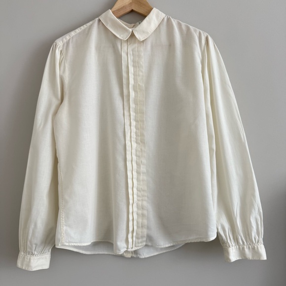 Vintage Foxcroft for Women Pleated Blouse Buttons in Back Butter Cream Yellow 12 - Picture 1 of 9